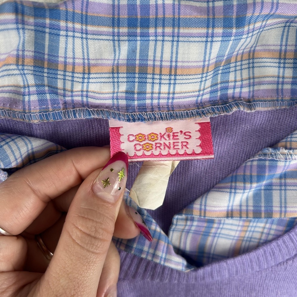 Vintage COOKIE'S CORNER Sweater Womens 14 Plaid Collar Balloon Sleeve 70s 80s - Picture 5 of 11